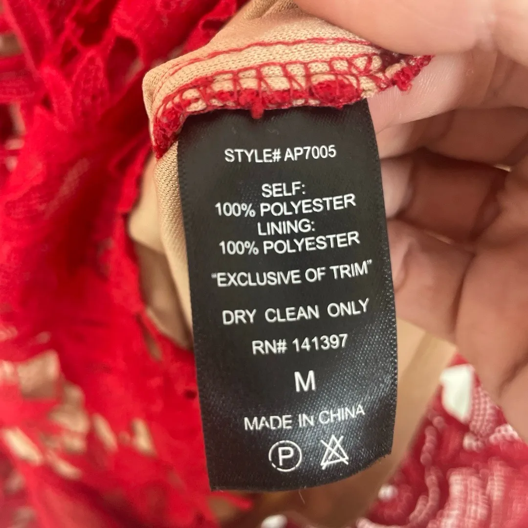 ASTR The Label Lace V-Neck Romper Red Nude size M Party Holiday Cocktail Cut Out - Image 12