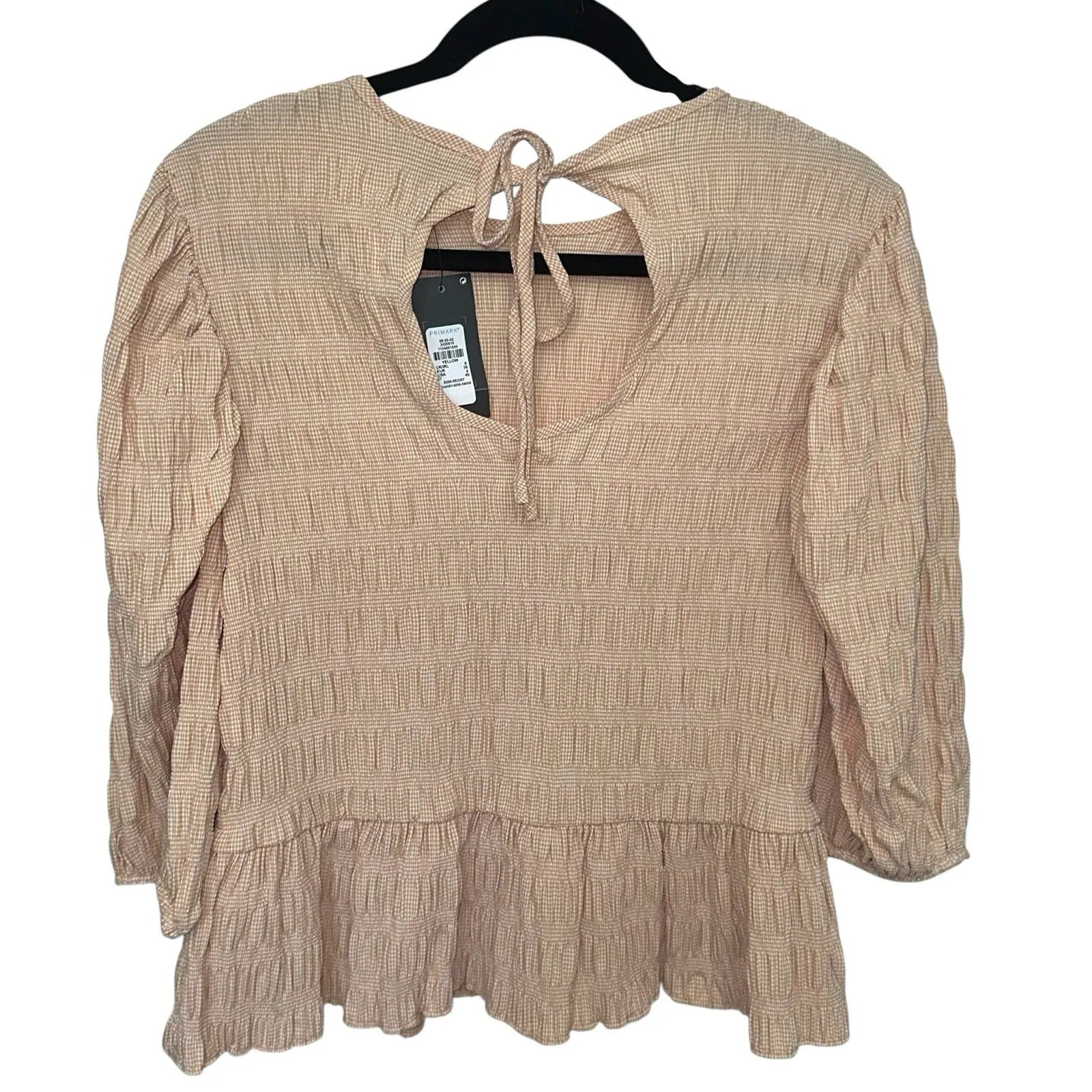 PRIMARK Orange Gingham Poplin Peplum‎ Smocked Puff Sleeve Babydoll Top Sz 4 NWT - Image 4