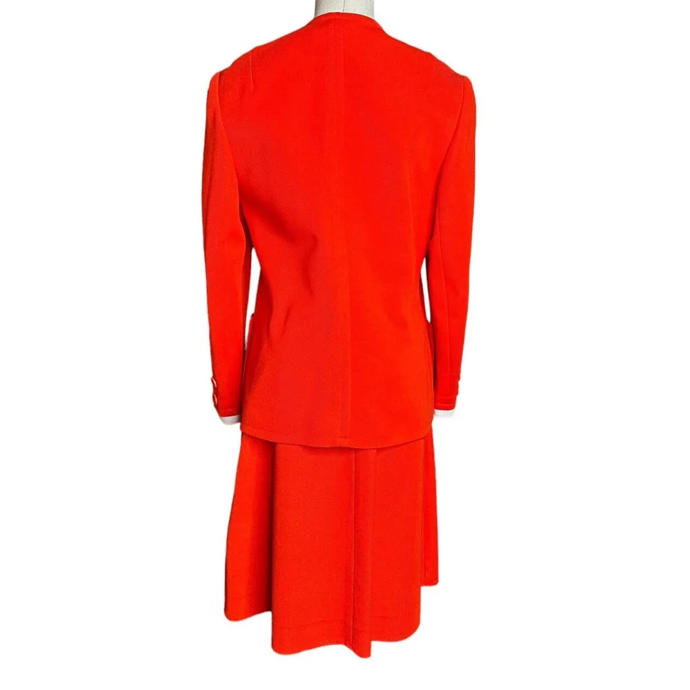 Vtg Butte Knit Womens 2 Piece Red Suit Jacket Pleated Skirt Size S/M? Mod 60s - Image 7