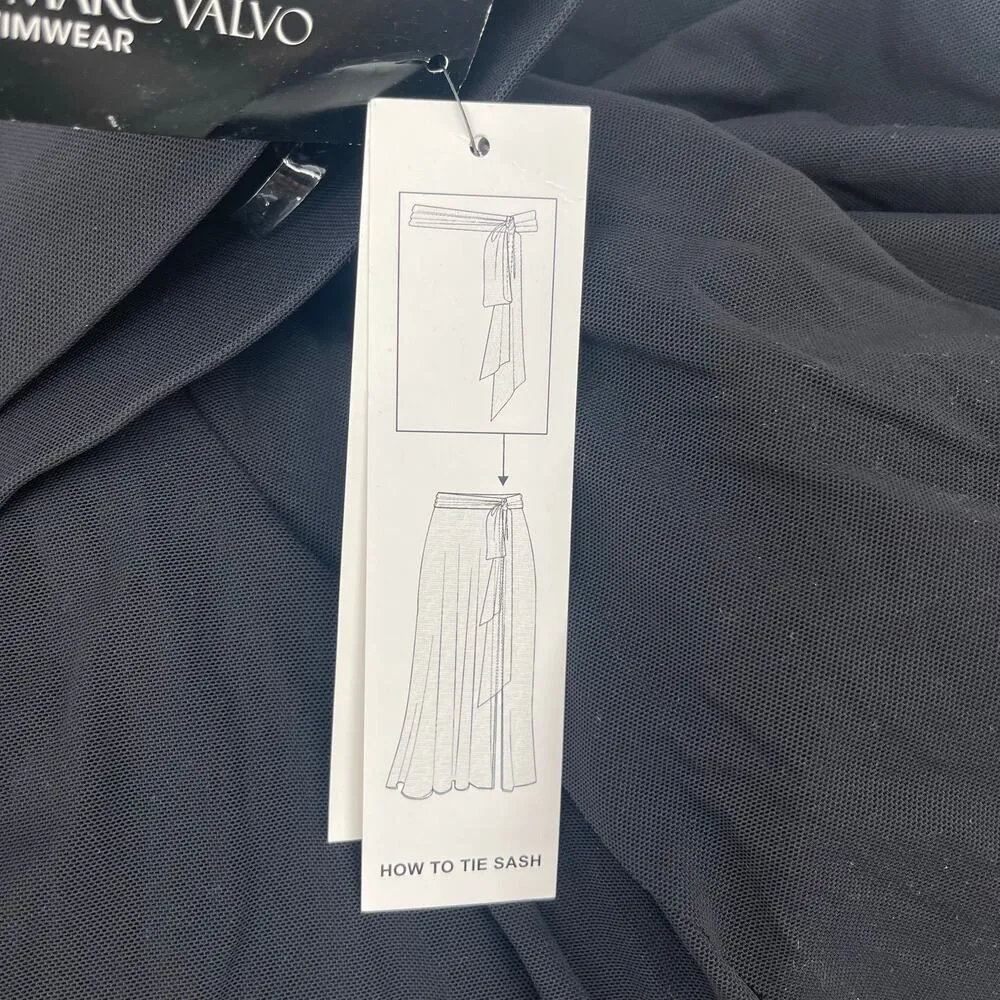 CARMEN MARC VALVO Swim Skirt Large Beach Cover-Up Sheer Slits Pull On Tie Waist - Image 8