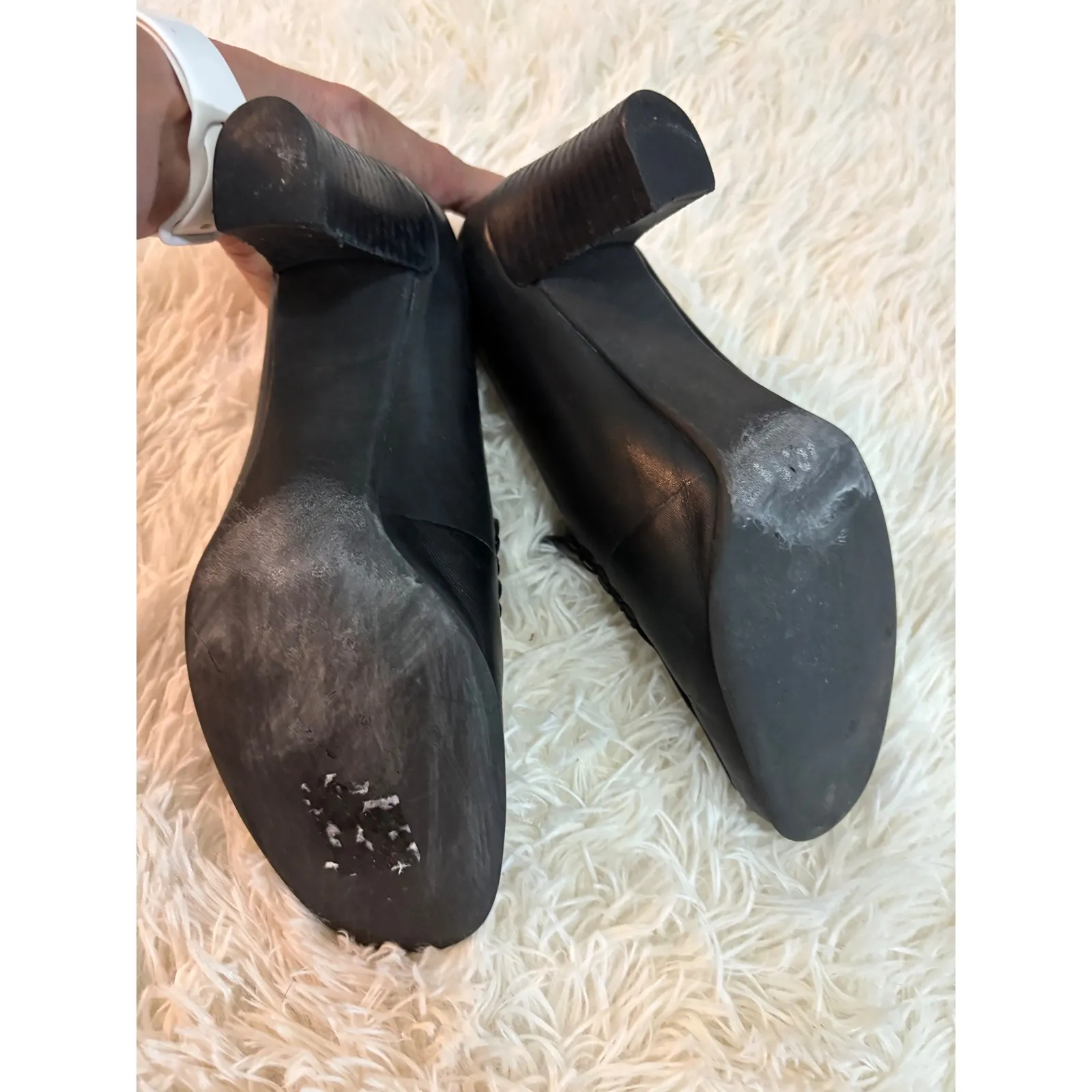 Franco Sarto leather‎ Block Heel Loafers Black Shoes Women's Size 6.5M Euro 37 - Image 5