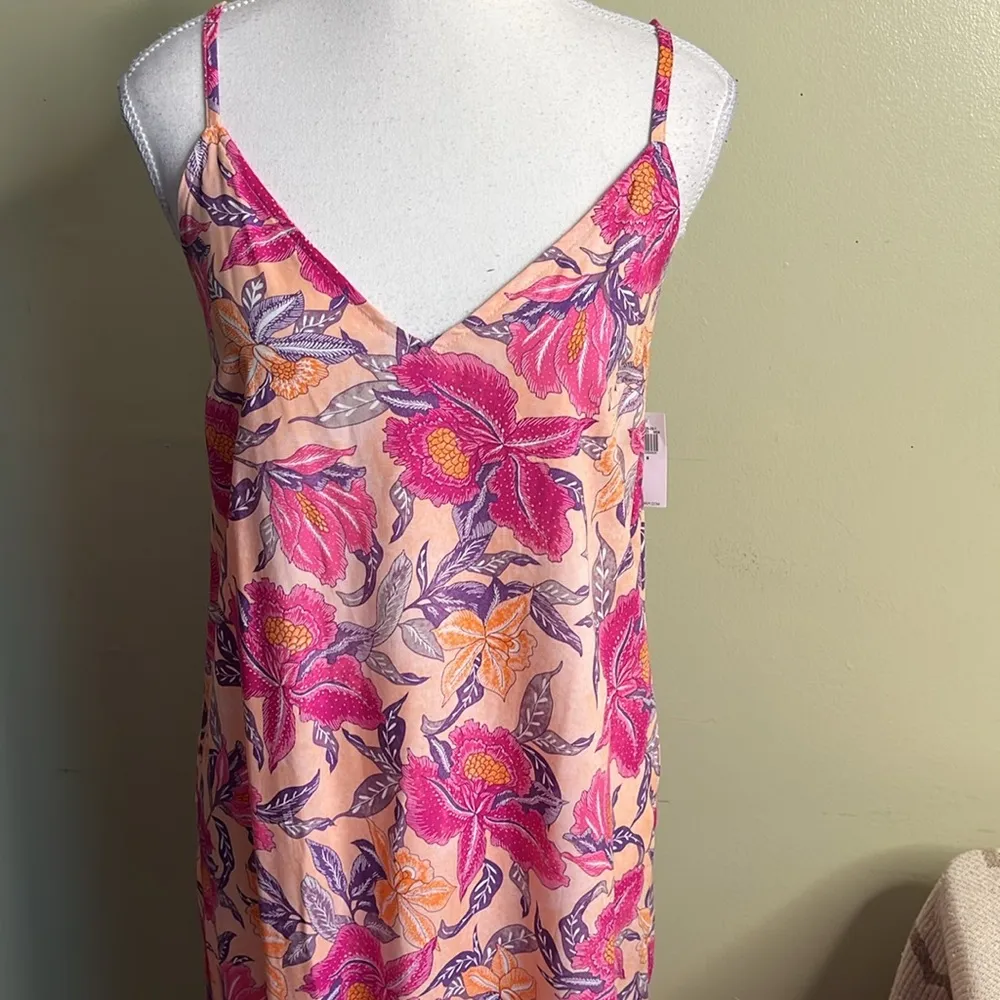 Old Navy sleeveless v- neckline tie back peach Floral Maxi Dress size small - Image 15