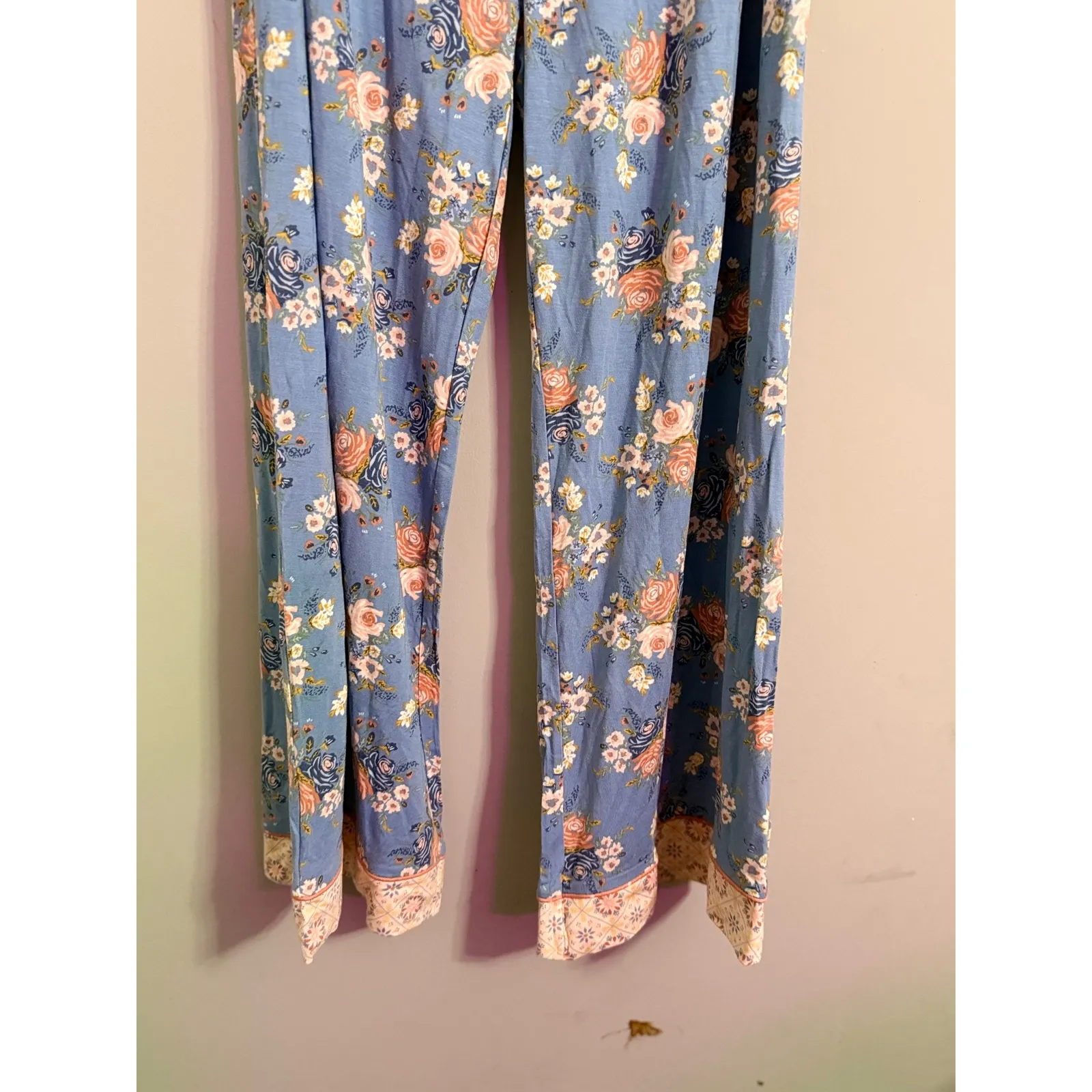 Matilda Jane Womens Blue Floral Wide Leg Lounge Pants Boho Tassel Drawstring L - Image 2