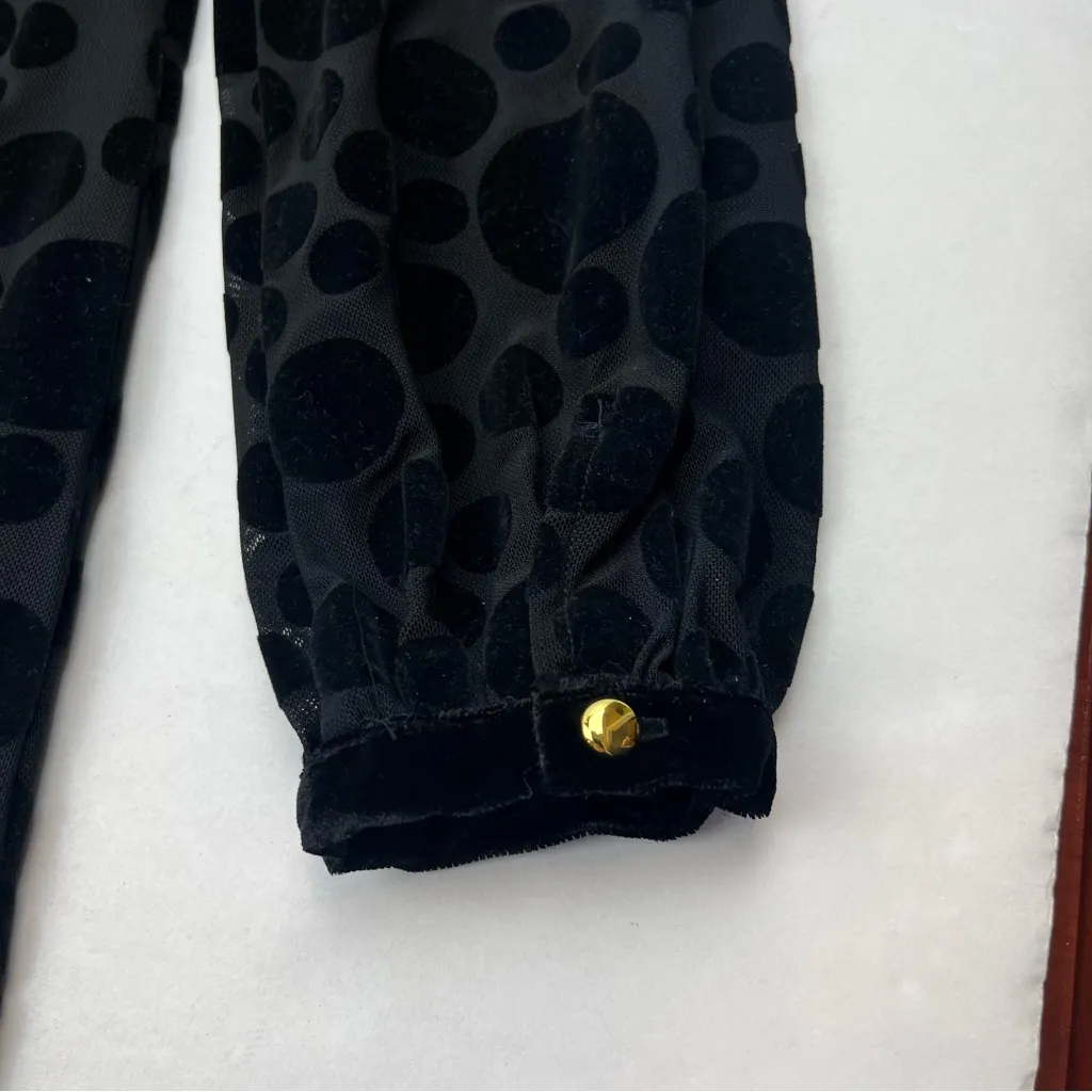 Sail To Sable Black Bow Front Velvet Polka Dot Dress Semi Sheer Womens Size 6 - Image 12