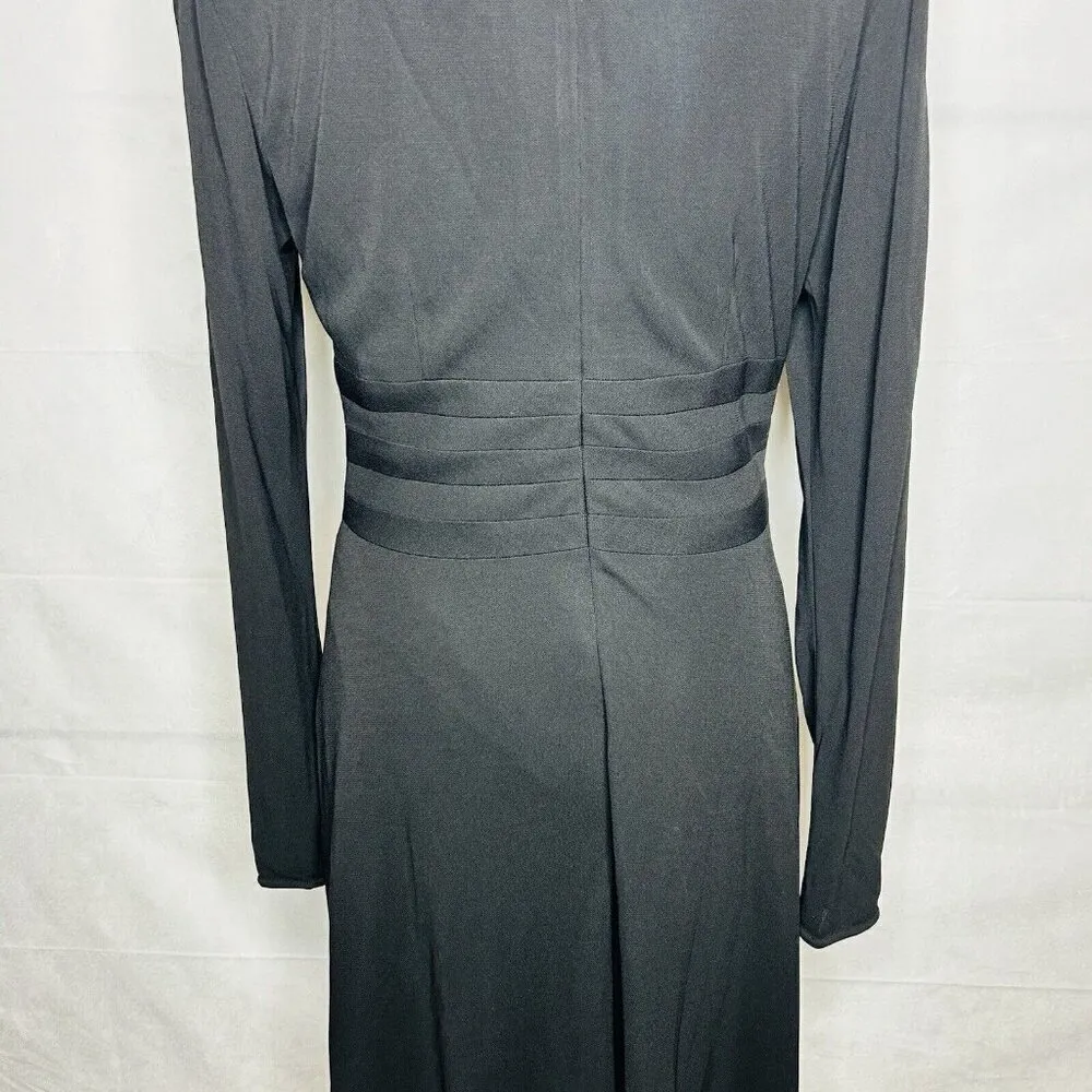 KAY UNGER Black Dress Womens Size 10 Faux Wrap Knee-Length Long Sleeve - Image 11
