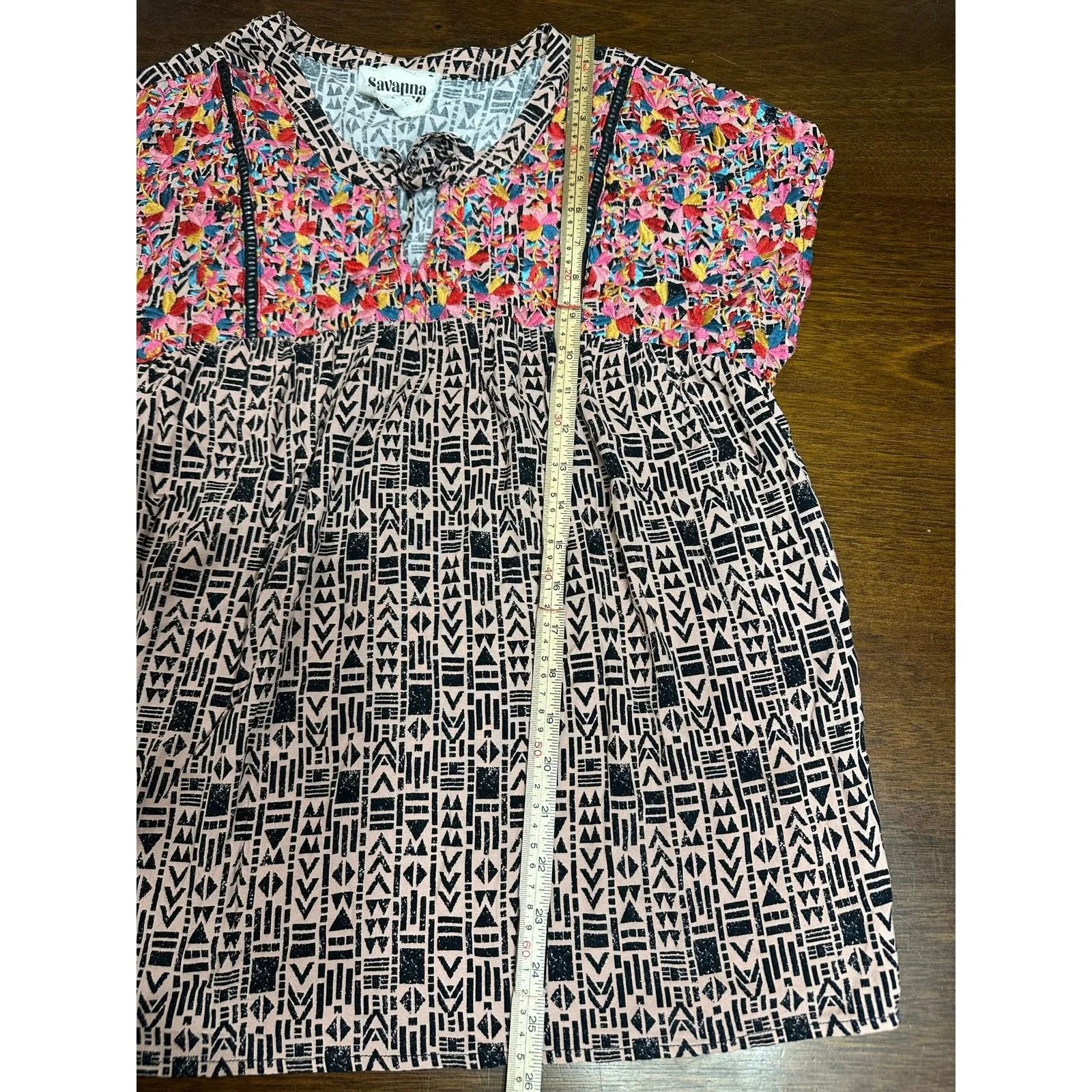 Savanna Jana Floral Embroidered Top Women Large Western Boho Southwest Peasant Brown - Image 6