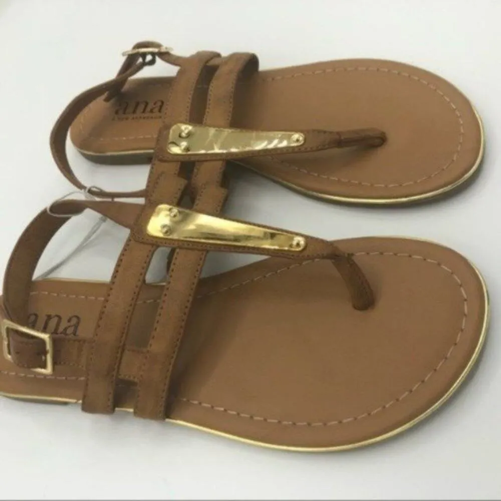 A.n.a Sweeny Cognac & Gold Sandals size 6.5 - Image 2