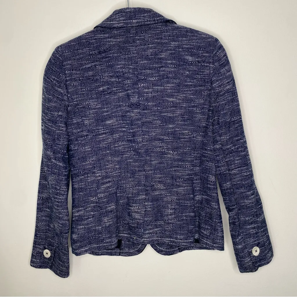 Ann Taylor Tweed Heathered Blazer in Navy Blue and White Cotton Blend Sz 4 - Image 2