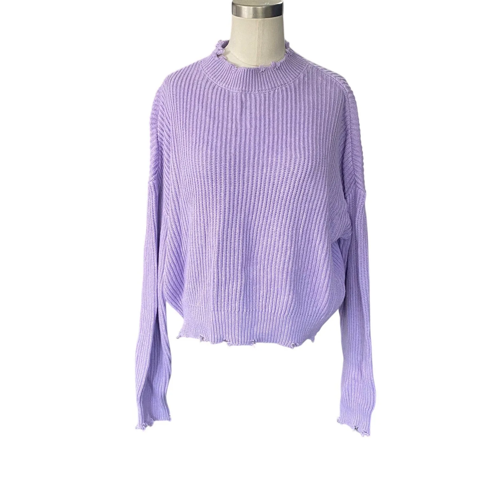 Pistola Eva Crew Neck Pullover Sweater tarp Lavender Lilac Size XS Distressed - Image 10