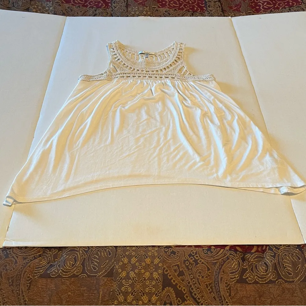 Papaya Womens Size Small Cream Sleeveless Blouse Upper Crochet Cotton Bottom Top - Image 5