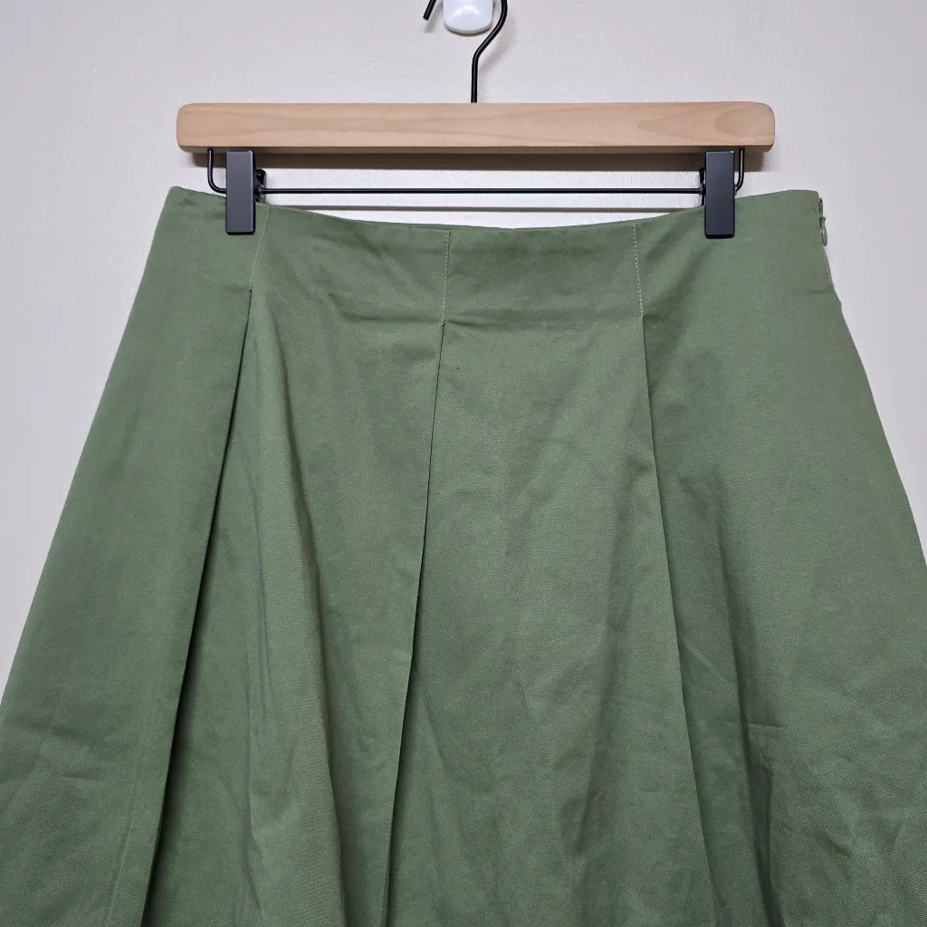 Staud London A Line Chino Knee Length Skirt Side Zipper Pockets‎ sz 10 - Image 4