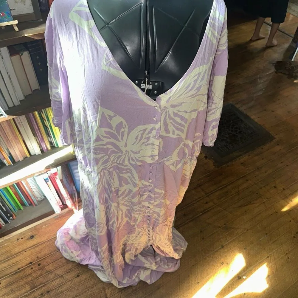 Eloquii purple & white floral flowy v-neck tiered maxi dress - Image 2