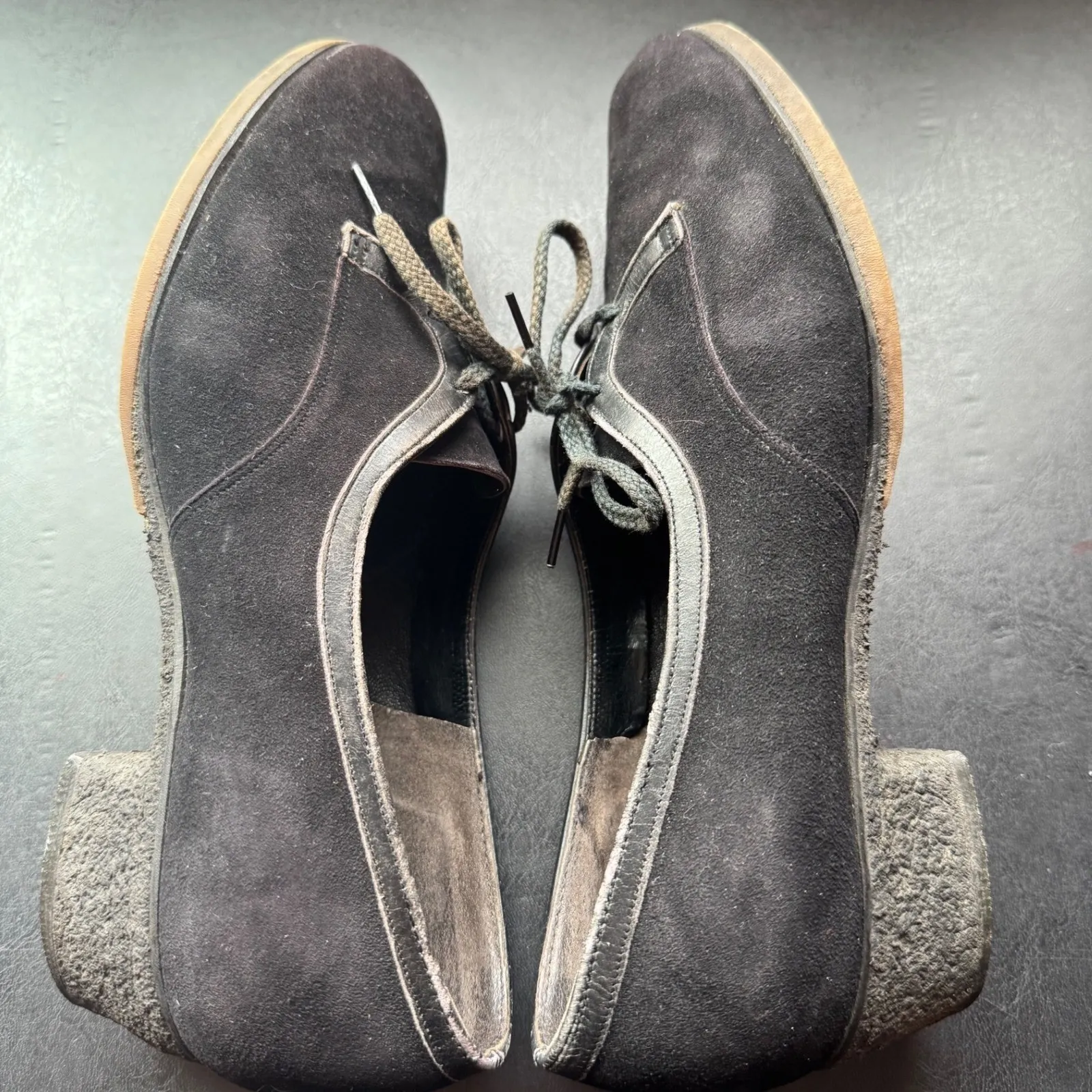 60s Vintage CUIR sz 5 Vernable Neolite Black Suede Leather Lace Up Flapper Heel - Image 2