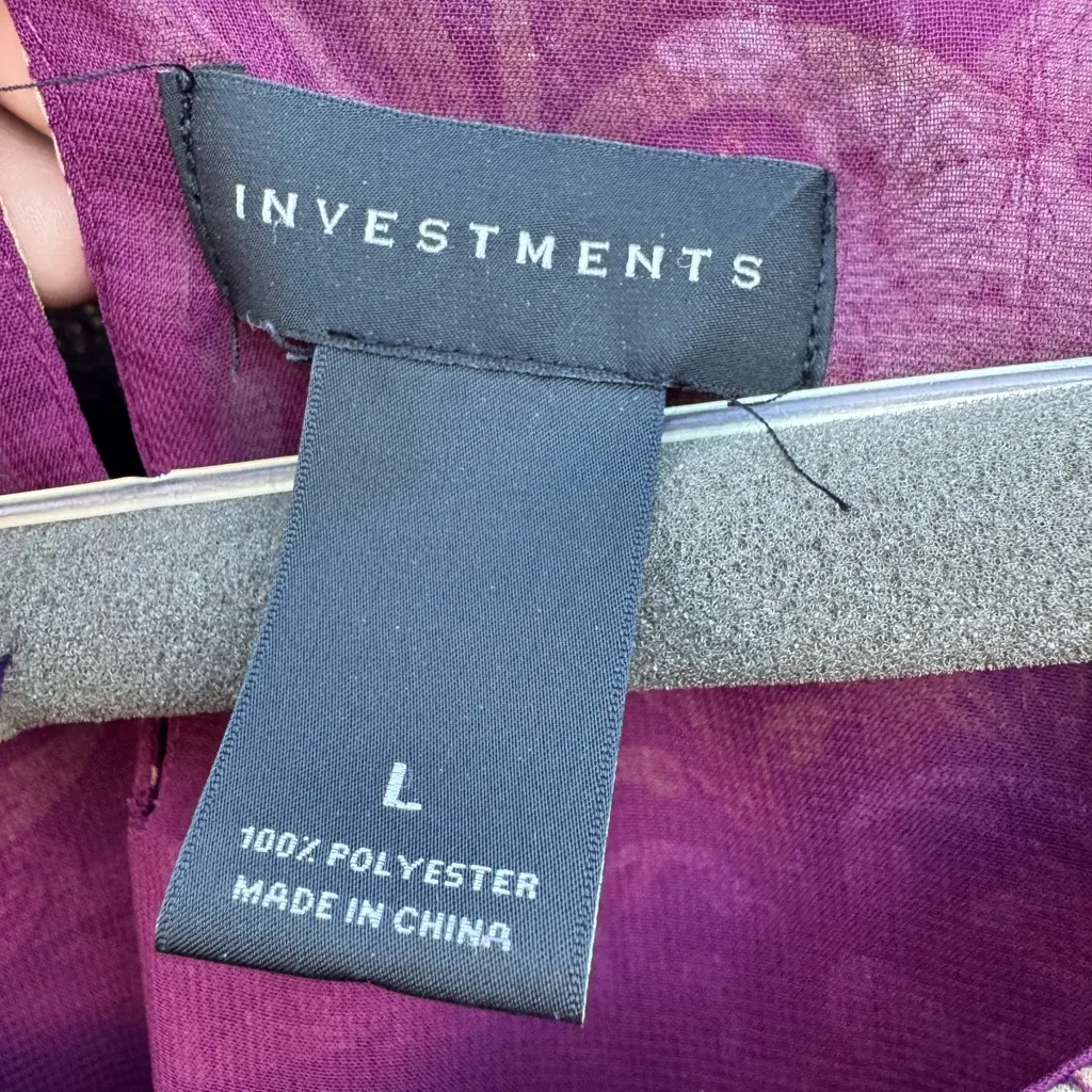 INVESTMENTS L Burgundy Floral Blouse | Long Sleeve Chiffon Top Size L - Image 10