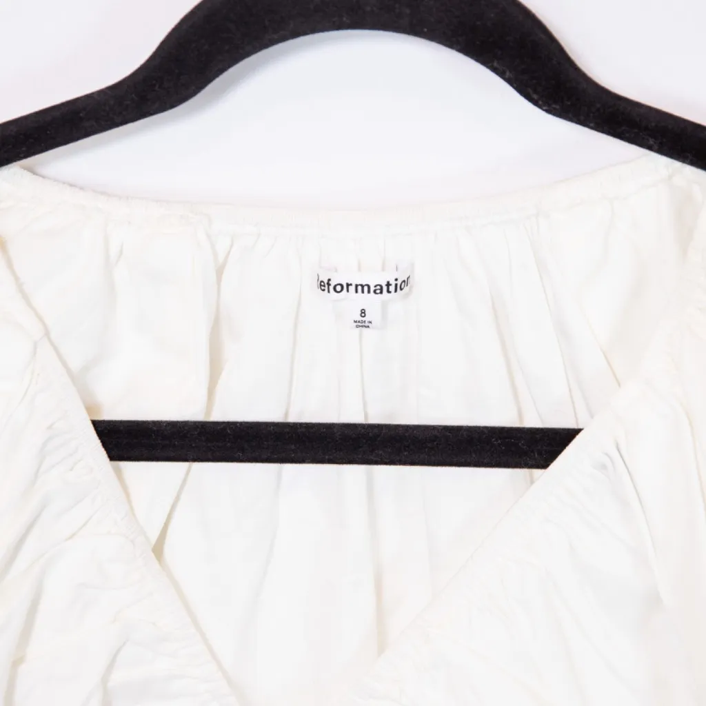 Reformation Sonny Organic Cotton Poplin Stretch Ruched Puff Short Sleeve Blouse - Image 2