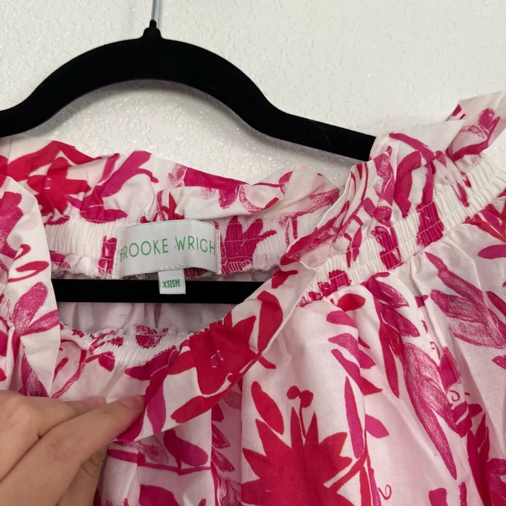 Brooke Wright Pink White Floral Off the Shoulder Top XS/Small - Image 2