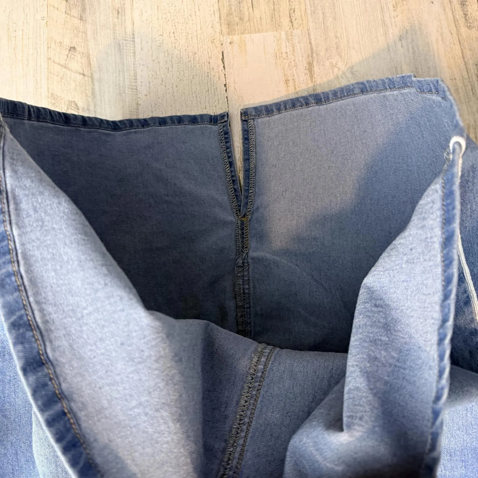 Womens 4XL Curve High Rise Denim Skirt Elastic Waist Back Slit Pockets Blue Jean Size 4X - Image 11