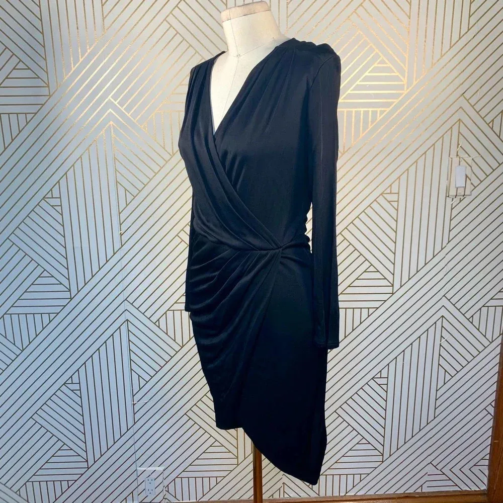Aritzia Babaton Draped Dress Ruched Faux Wrap Long Sleeve Black Size‎ Small - Image 6
