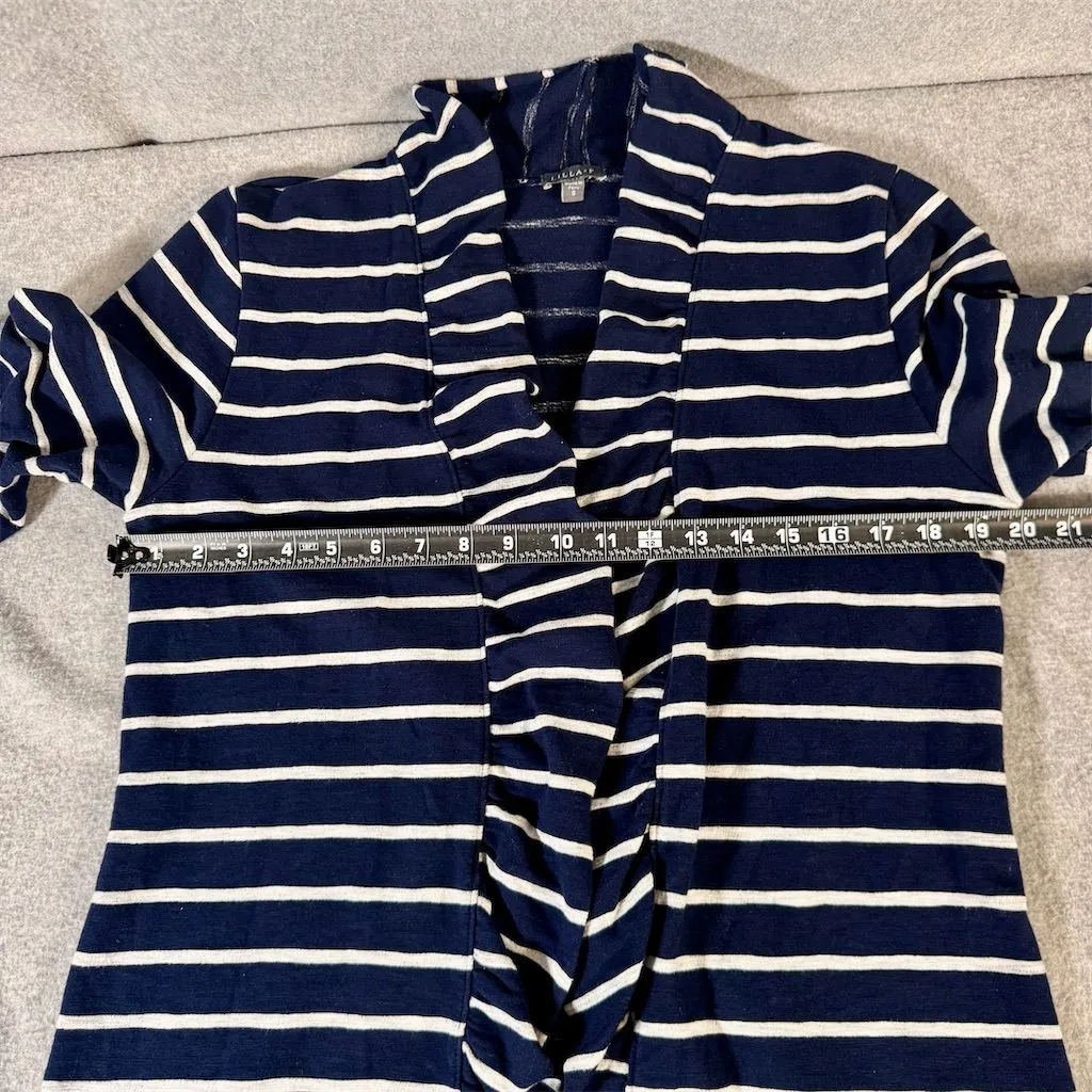 Lillla P Women's Striped Draped Cotton Cardigan Size M Ruffle Collar Blue Size M - Image 8