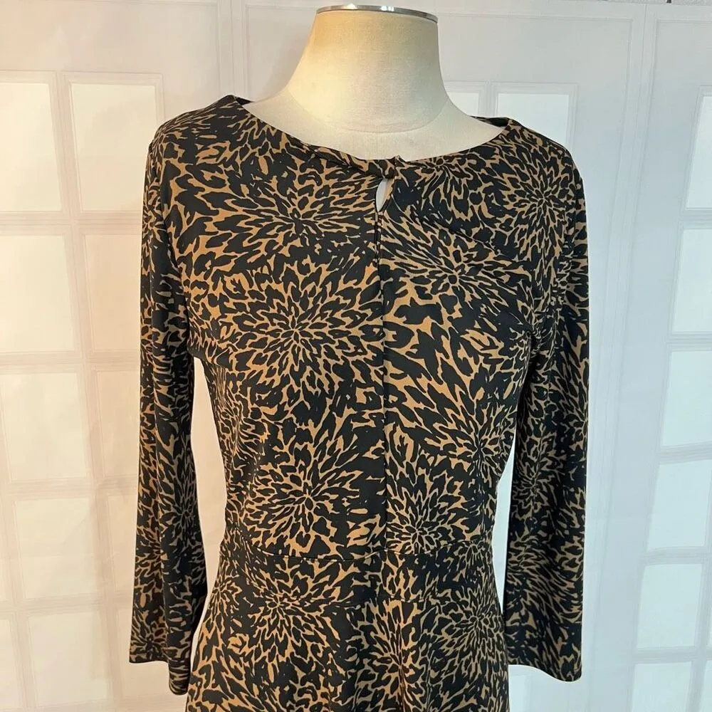 Lands End Brown Black Abstract Slip On Long Sleeve Business Casual Dress Small - Image 2