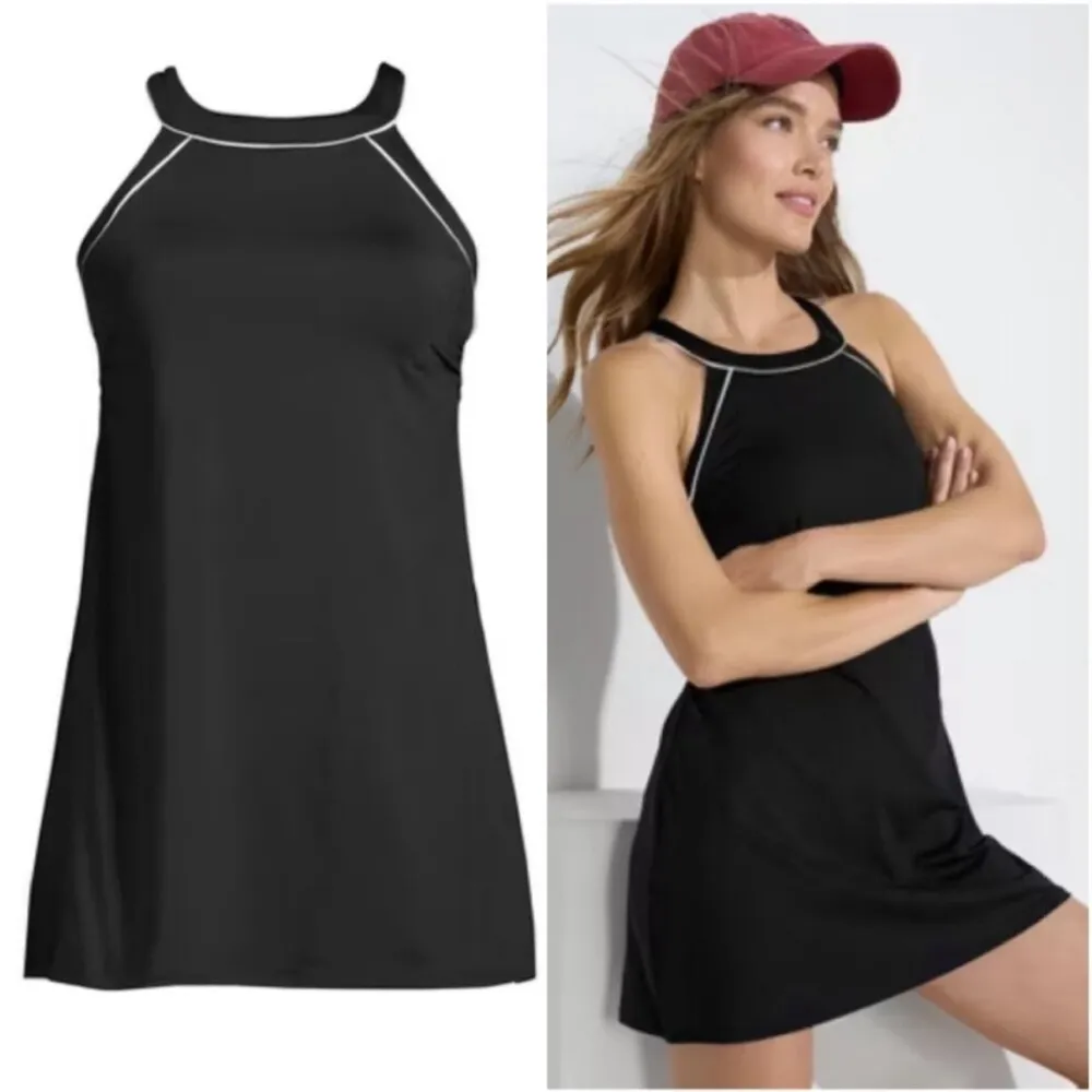 Lands' End NWOT Black and White High Neck One Piece Swim Dress Swimsuit Size 16 - Image 13