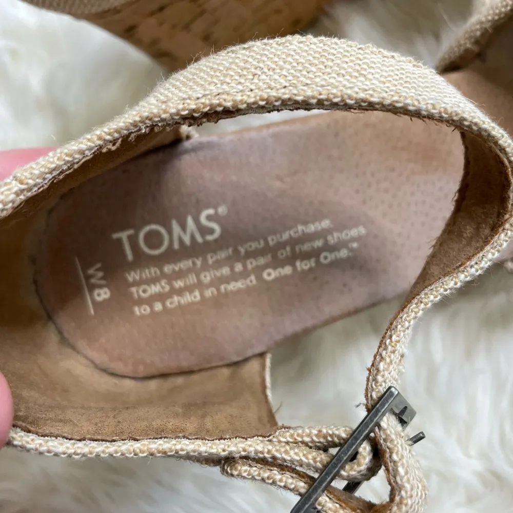 Toms  Tan Canvas Cork Wedge 8 - Image 7