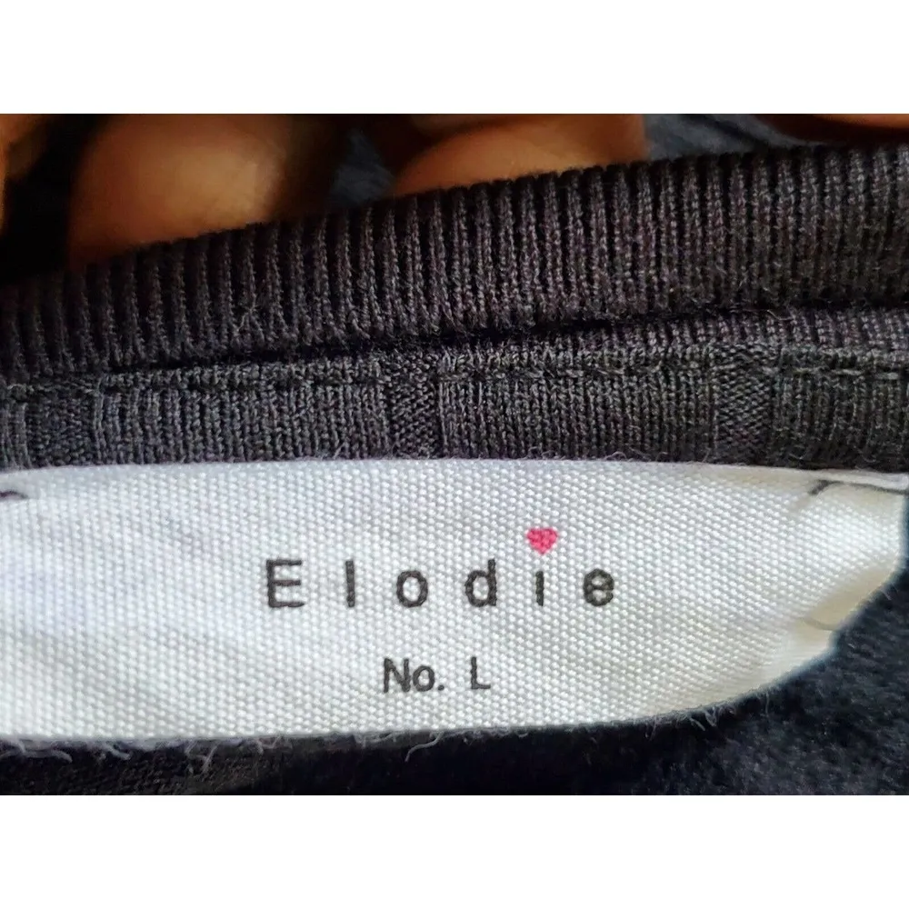 Elodie Cropped Black Polyester Long Sleeve Button Front Knit Cardigan Sweater L - Image 9