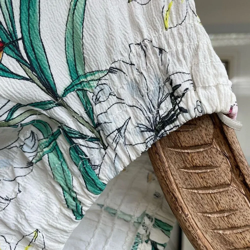 Bershka Floral Flowy Crop Top Off Shoulder Blouse XS - Image 4