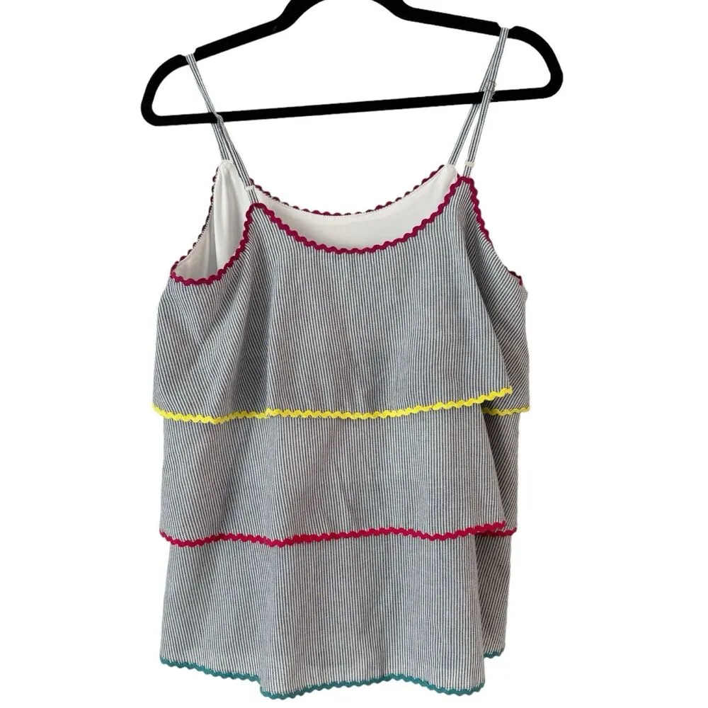 Andree By Unit Brandi Woven Tiered Rick Rack Trim Striped Tank Top Size Medium - Image 2