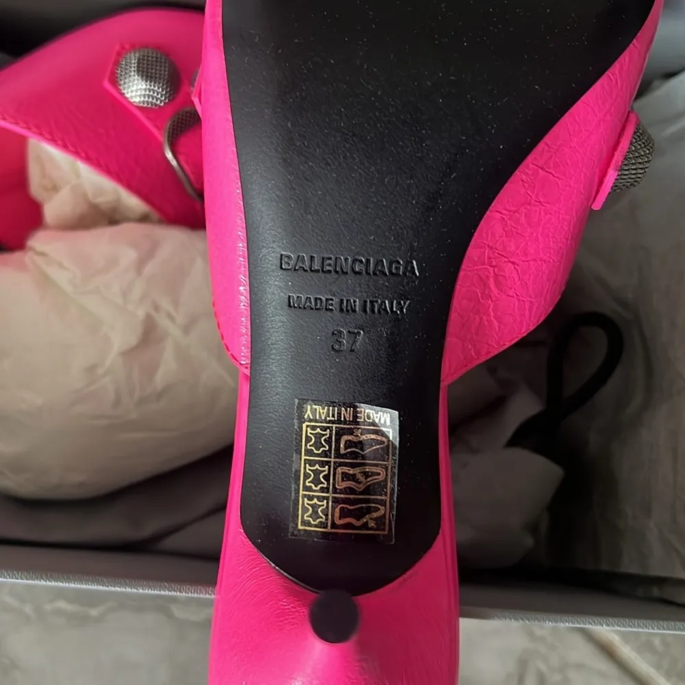 Balenciaga Cagole Pointed Toe Mules Mule in Fluo Pink/Aged Nickel, Size 37 NEW - Image 7