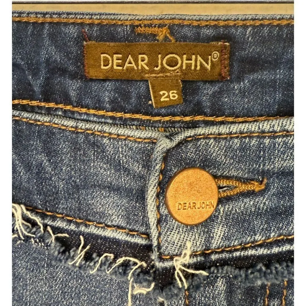 Dear John Jeans Women Flare Low Rise Stretch Denim Frayed 1 Pocket 30x32 Size 26 - Image 3