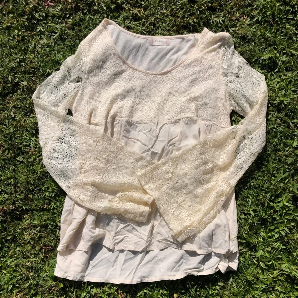 Altar’d State Cream Lace Bell Sleeve Blouse - Image 2