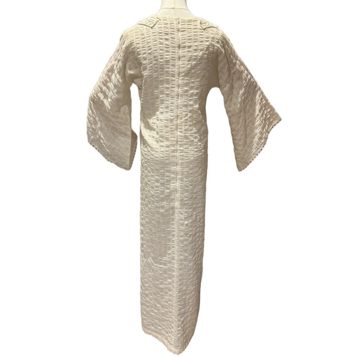 1970s Evelyn Pearson Embroidered Muslin Boho Dress with Bell Sleeves small - Image 7