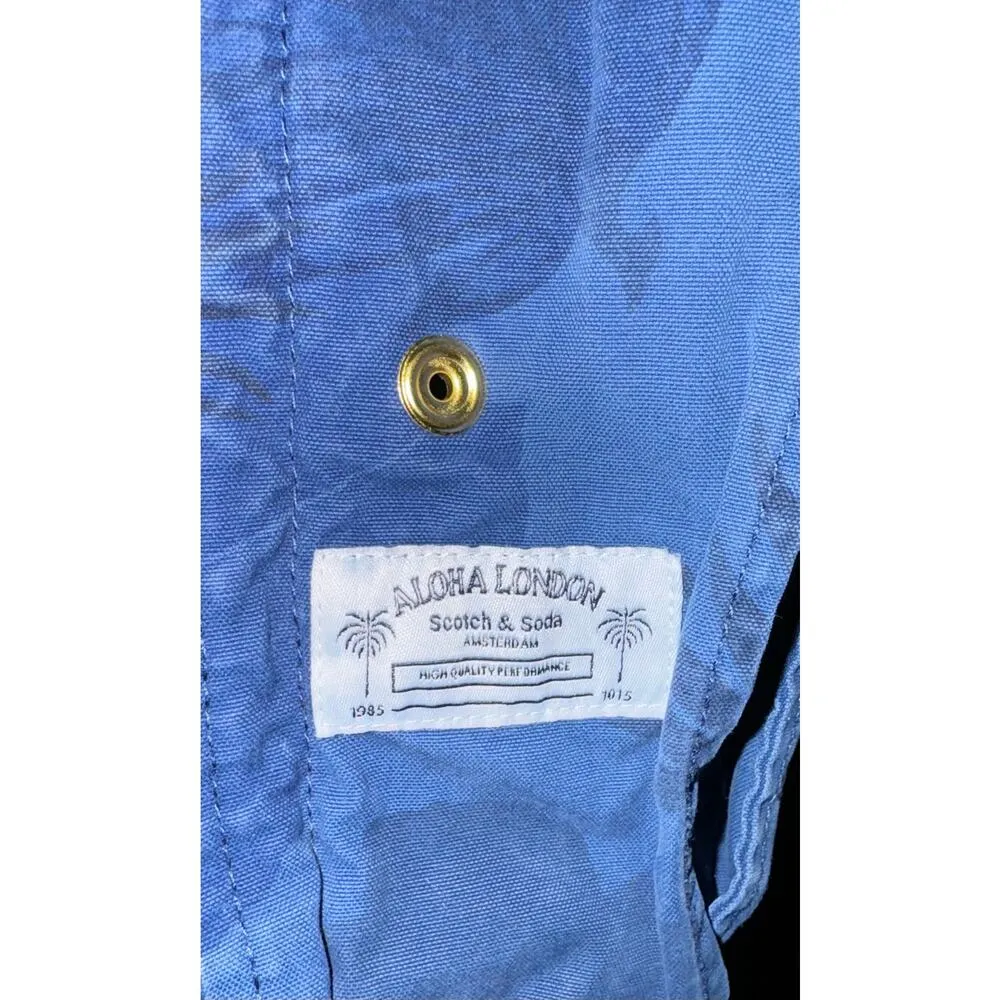 Scotch & Soda Womens LG Jacket Two Toned Blue Tropical Full Zip Quirky Palm Tree - Image 13