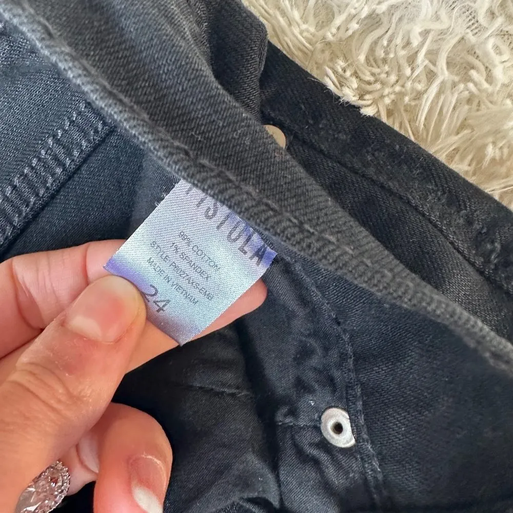 NWOT Pistola Black Raw Hem Ripped Knee Distressed High Waist Jeans Sz 24/25 - Image 9