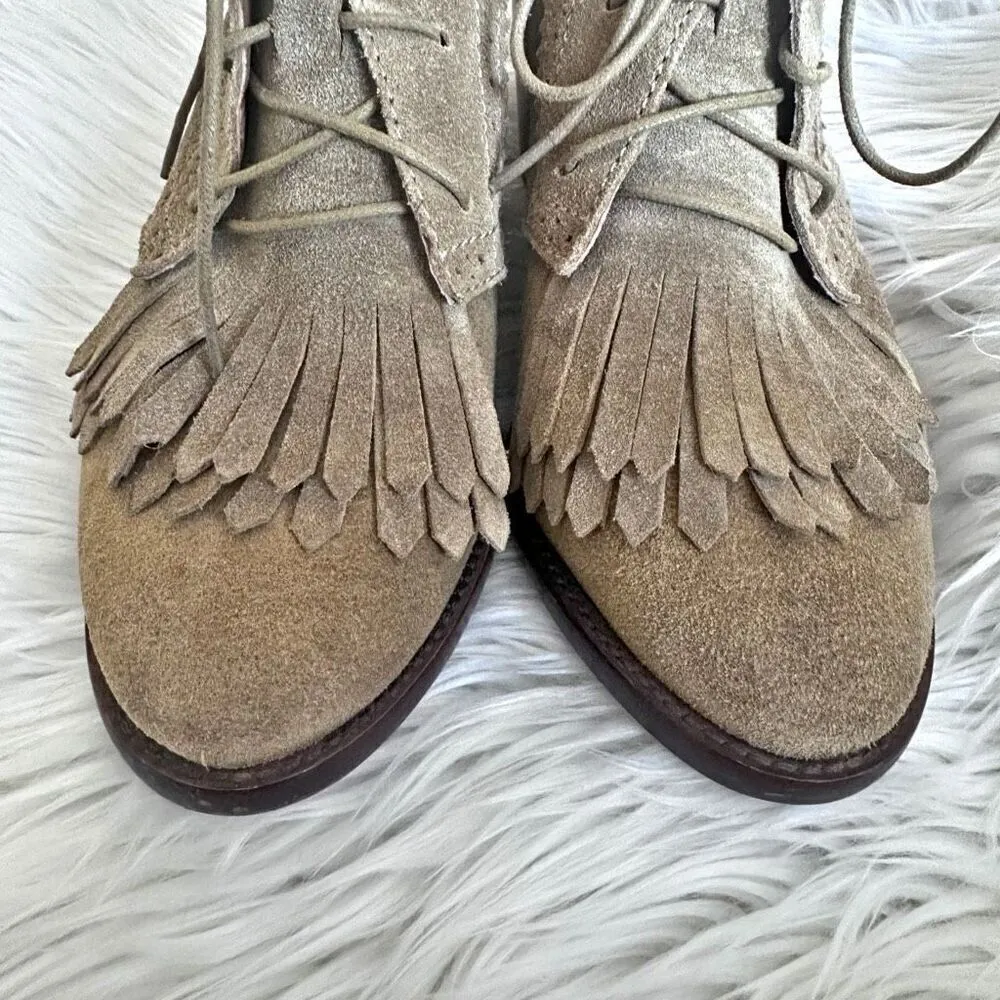 MADEWELL x 1937 | Suede Leather "Aberdeen" Tan Fringe Ankle Boots Booties | 9 - Image 2