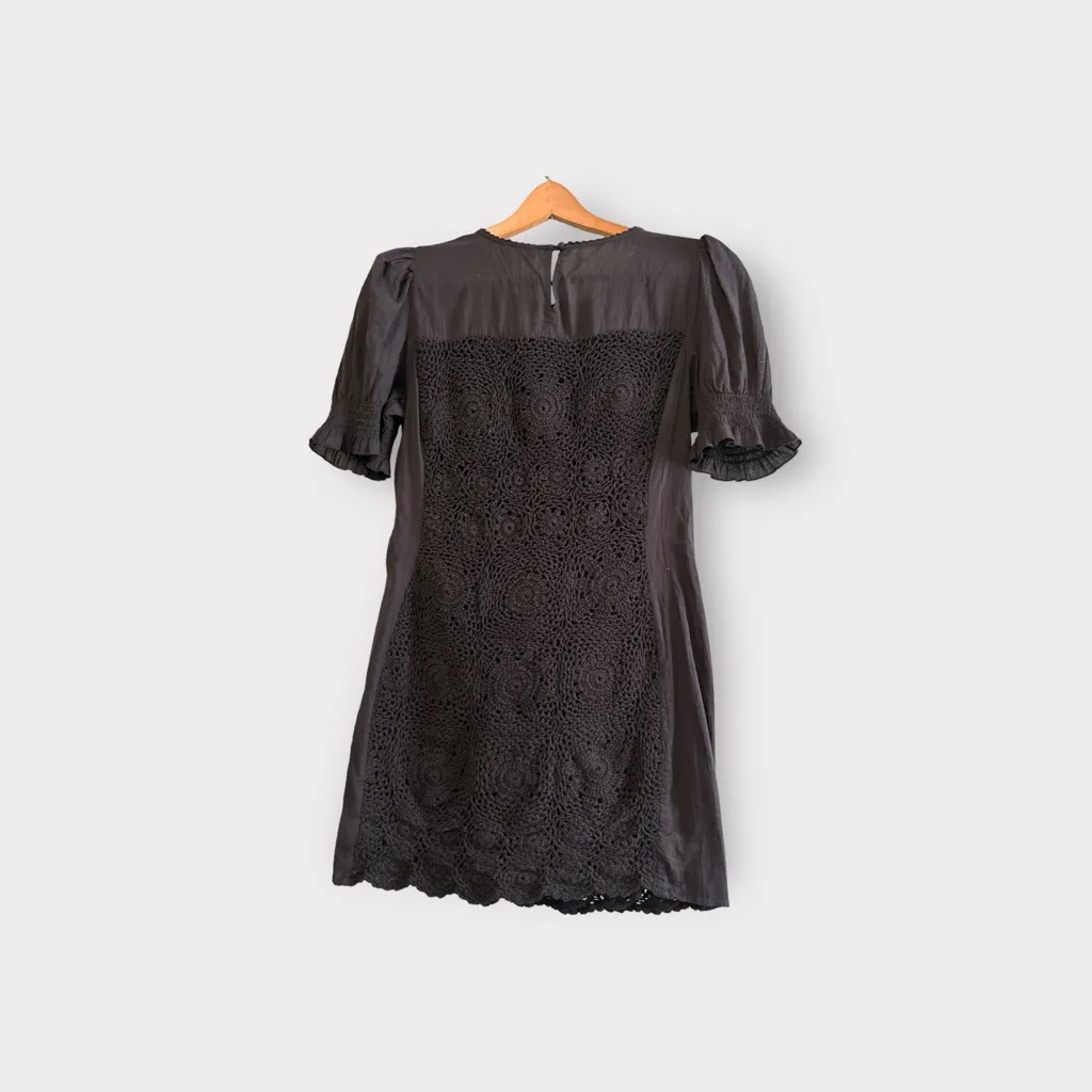 Allison New York Crochet Puff Sleeve Mini Dress Black. Size Small Petite NWT‎ Black - Image 2