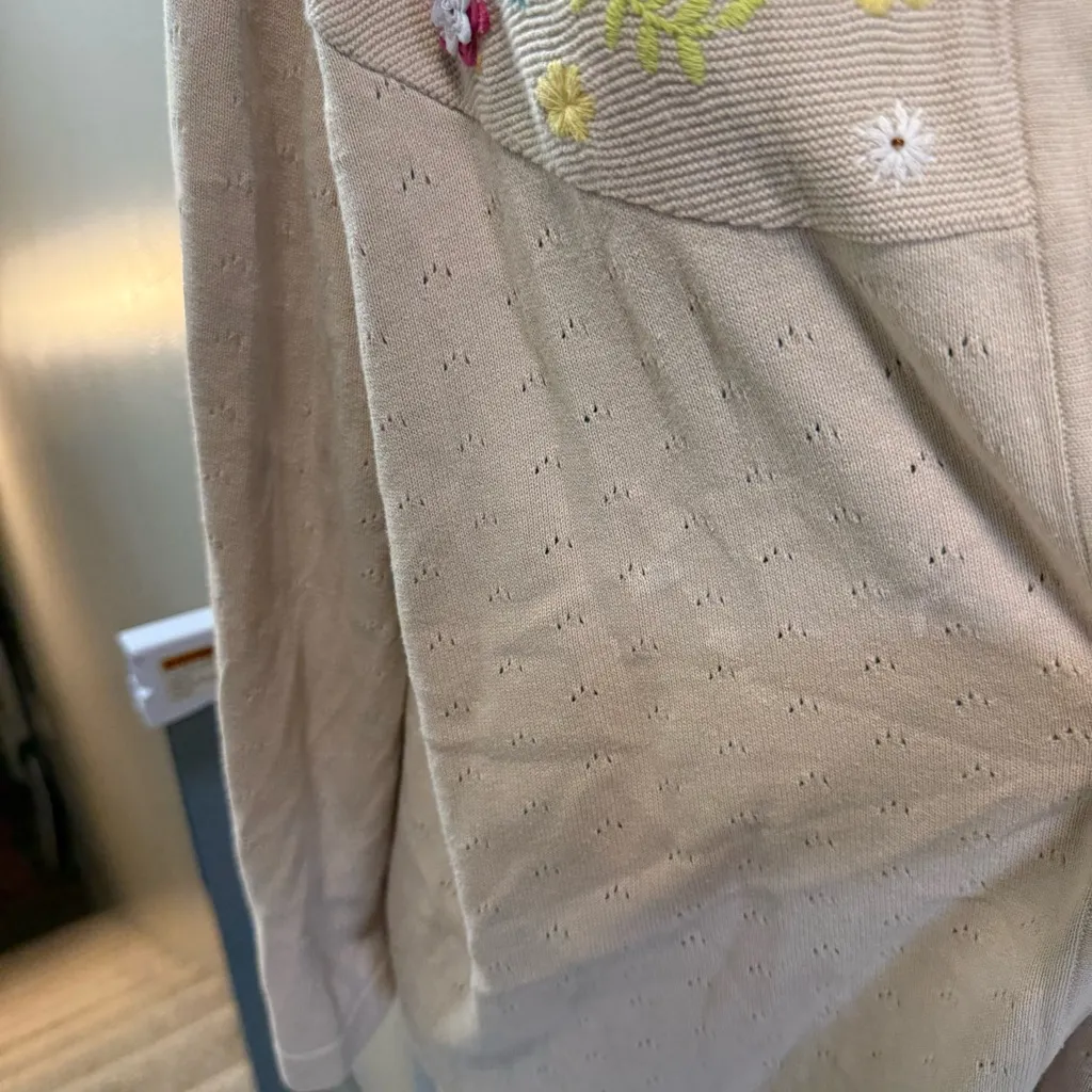 Vintage Breckenridge Button Front Sweater Cardigan Tan Floral EmbroideryY2K - Image 3