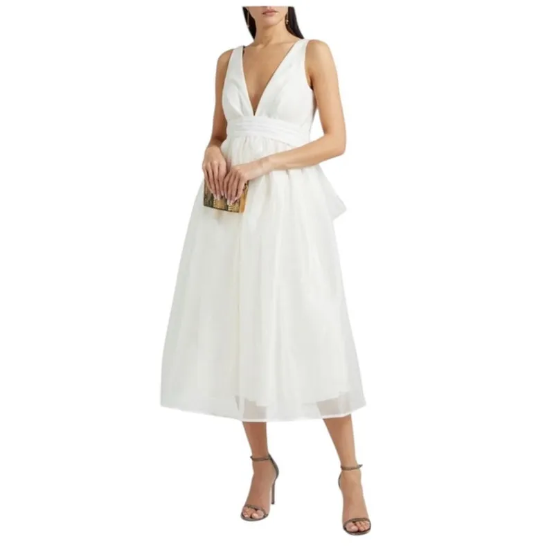 Sachin + Babi BHLDN Carmina Size 8 Ivory Bow Embellished Organza Midi Dress NWT - Image 2