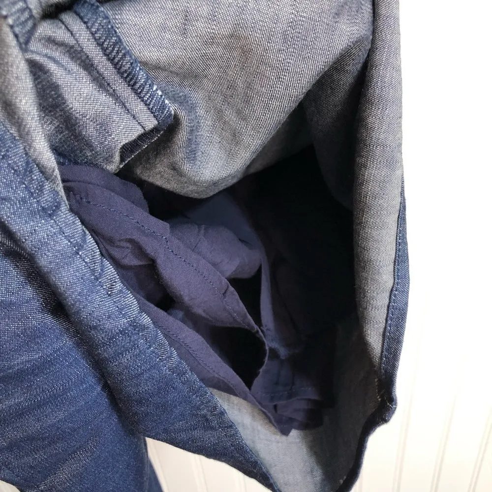 Moon River Roseanne Chambray Embroidered Gameday Romper  - Image 9