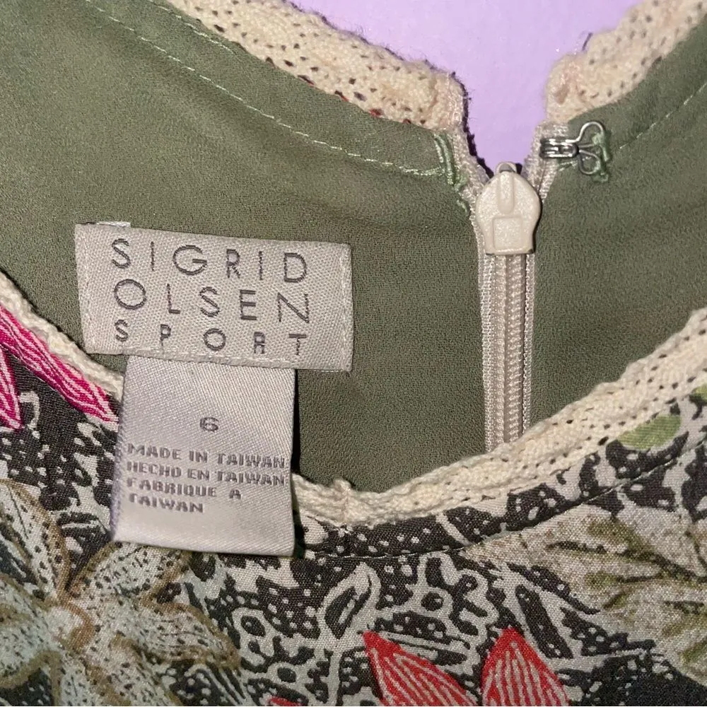Sigrid Olsen Sport Sundress 6 Midi Boho Floral Print V Neck Dress - Image 5