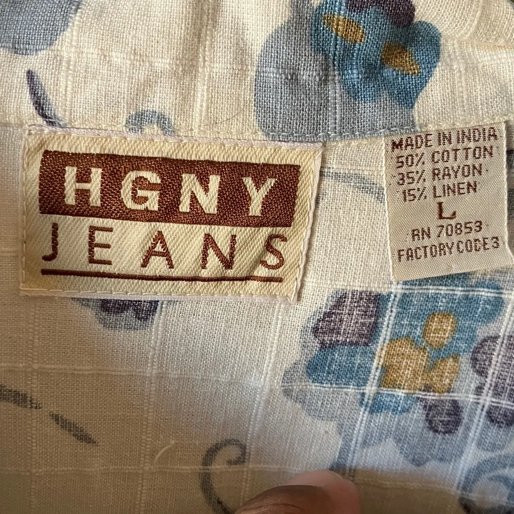 FINAL MARKDOWN HGNY Jeans Floral Linen Blend Top large Blue - Image 2