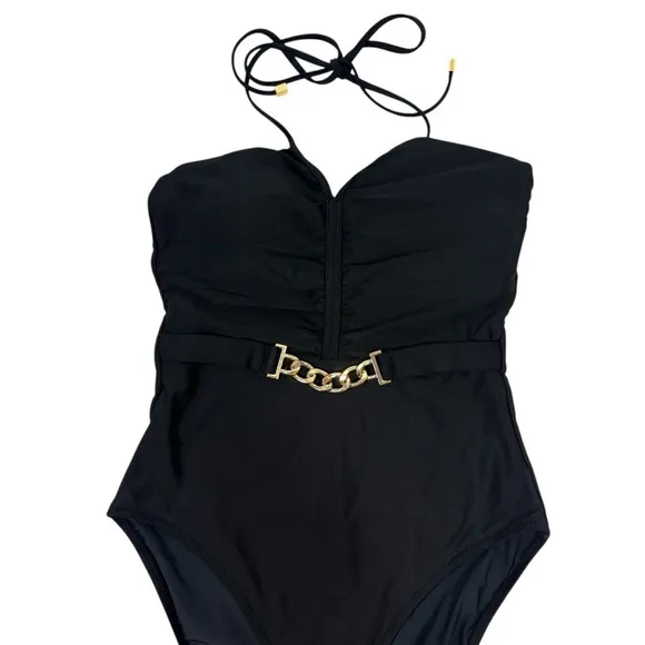 L'AGENCE NWT‎ $298 Black Leila Halter One-Piece Swimsuit L - Image 3