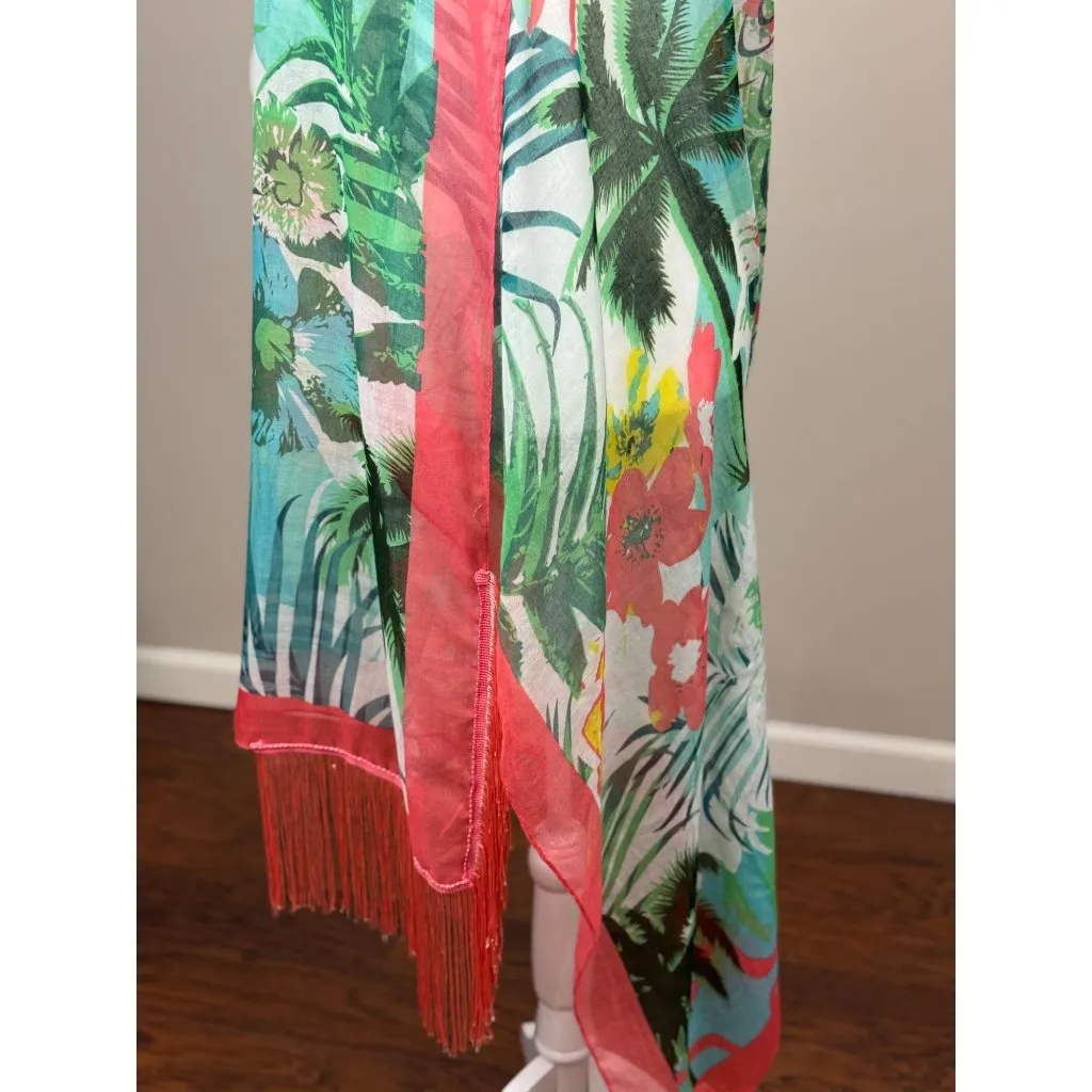 NEW Charming Charlie Floral Print Fringe Scarf Wrap Shawl Pink Green 51 x 55 - Image 3