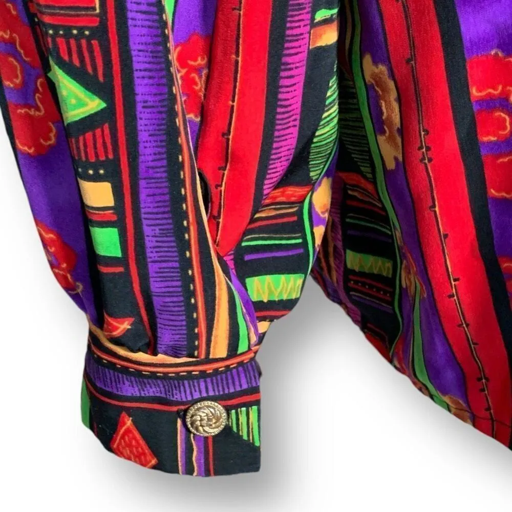 Vintage Maggie Sweet Shirt Multicolor Vertical Striped Tribal Print Button Down Purple Size 2X - Image 6