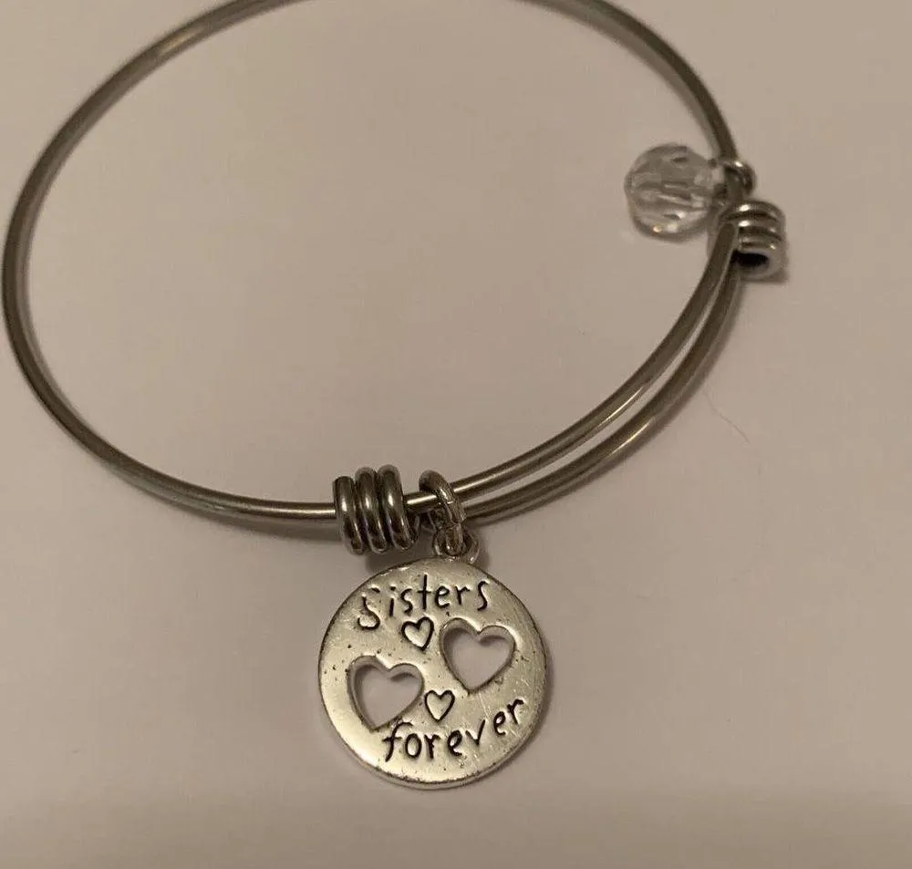 Women's Sisters Are Forever Silver Tone Bangle Bracelet - Image 8