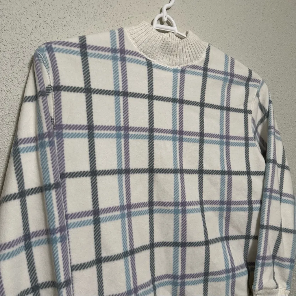 Villager Sport Vtg Cream/Blue/Gray Checkered Plaid Mock - Image 3