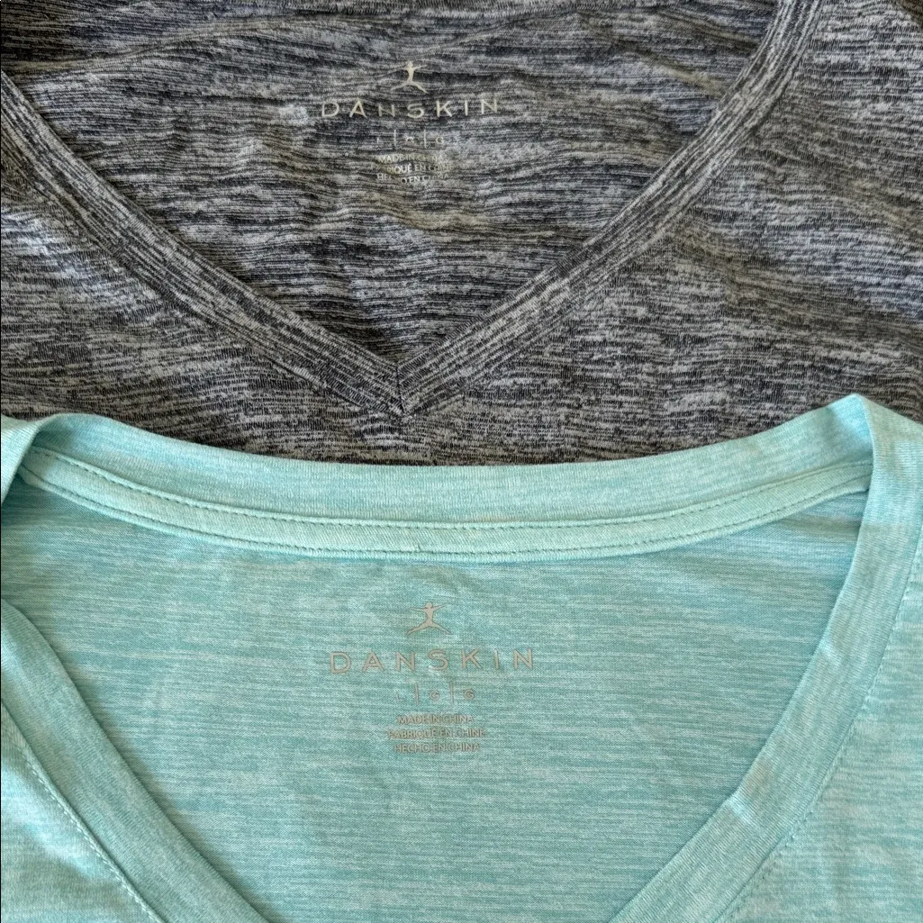 Danskin Long Sleeve V-Neck Tops - Light Blue and Dark Gray - Image 2