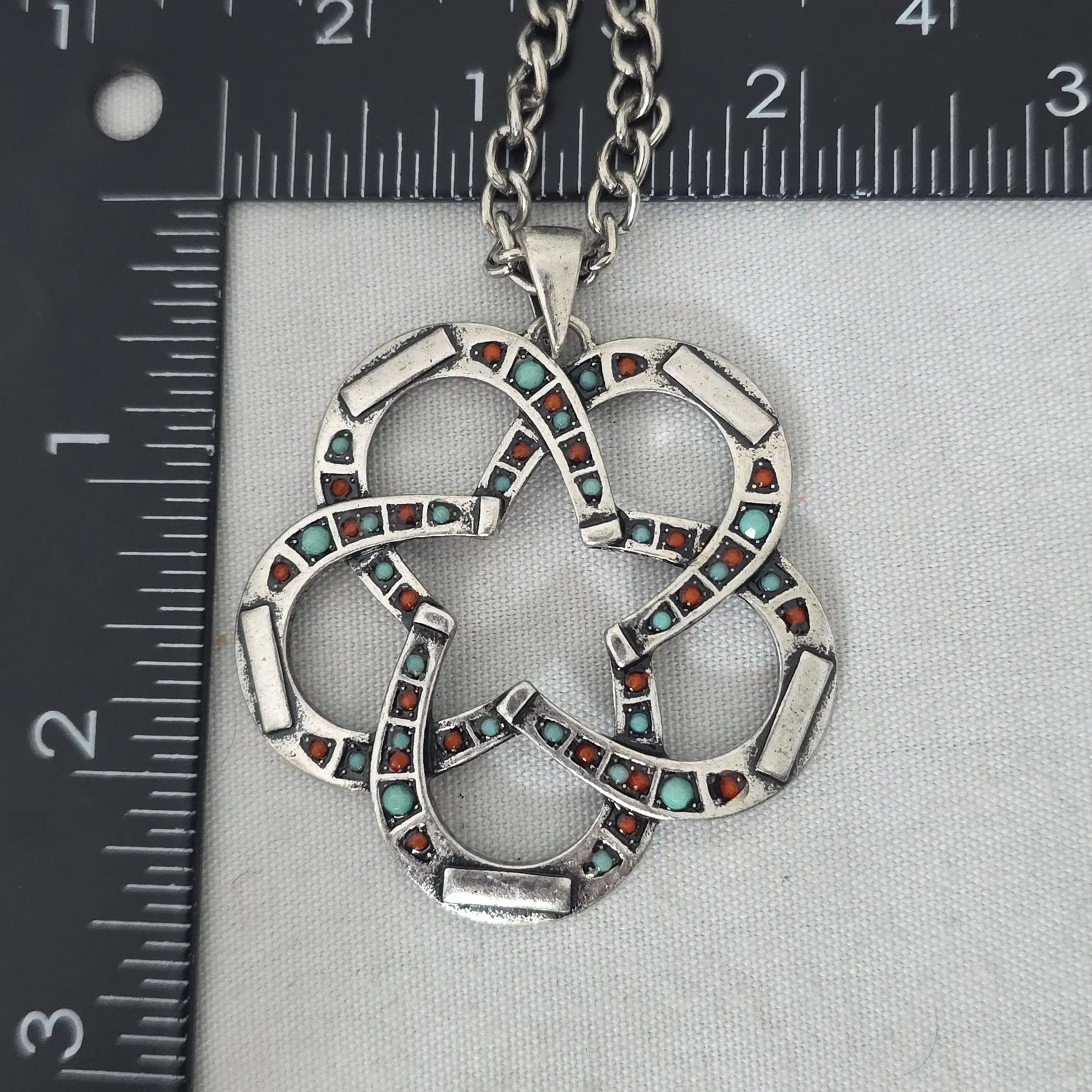 Silver Horseshoe Medallion Pendant Necklace and Earrings Set - Image 13