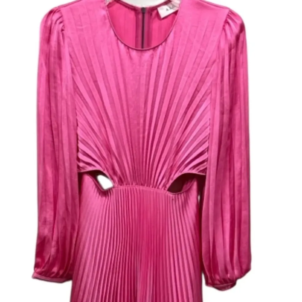 A.L.C. Naples Dress Size 8 Bright Pink Pleated Cutout Open Back Midi - Image 11